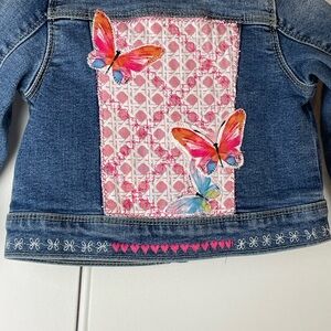 Kids Denim Jacket with Pink and Blue Butterfly Accents